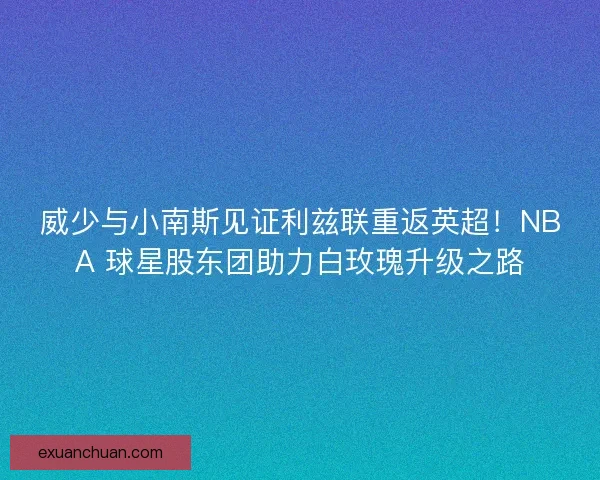 威少与小南斯见证利兹联重返英超！NBA 球星股东团助力白玫瑰升级之路